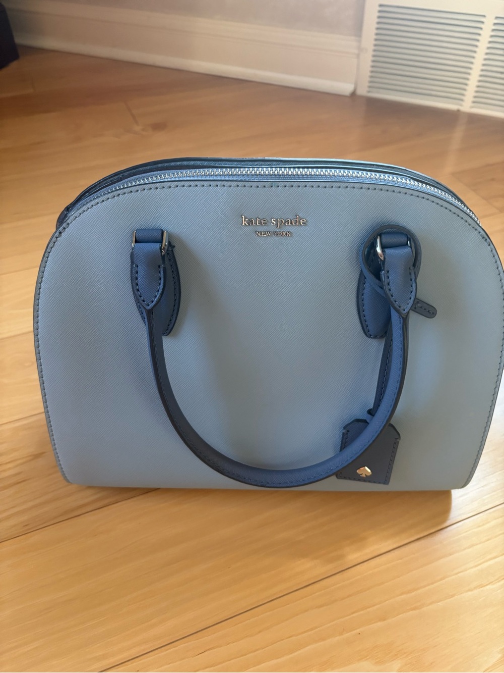 kate spade Powder Blue Dome Satchel with Navy Trim
